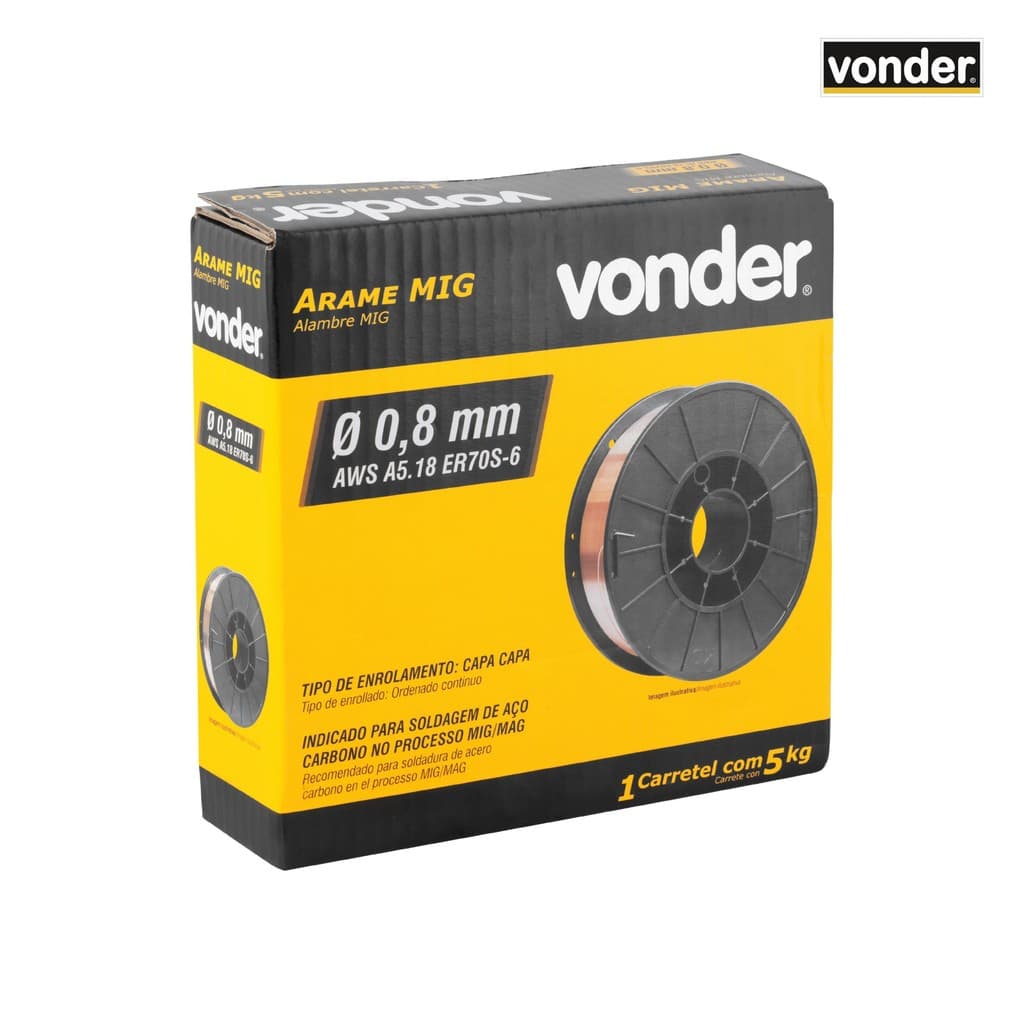 Arame MIG/MAG 0,8mm Vonder Carretel 5kg – Solda Limpa, Baixo Respingo