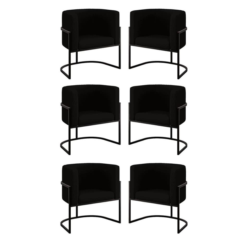 Kit 6 Cadeiras Poltrona Lua Veludo Sala Quarto Preto Balaqui