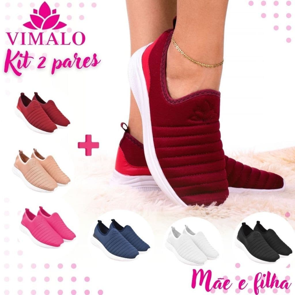 Kit 2 pares Tênis Jogging Feminino VIMALO VL02 MARSALA + ADICIONAL