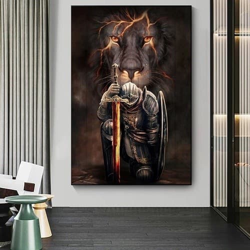 Quadro decorativo guerreiro leão 80x60