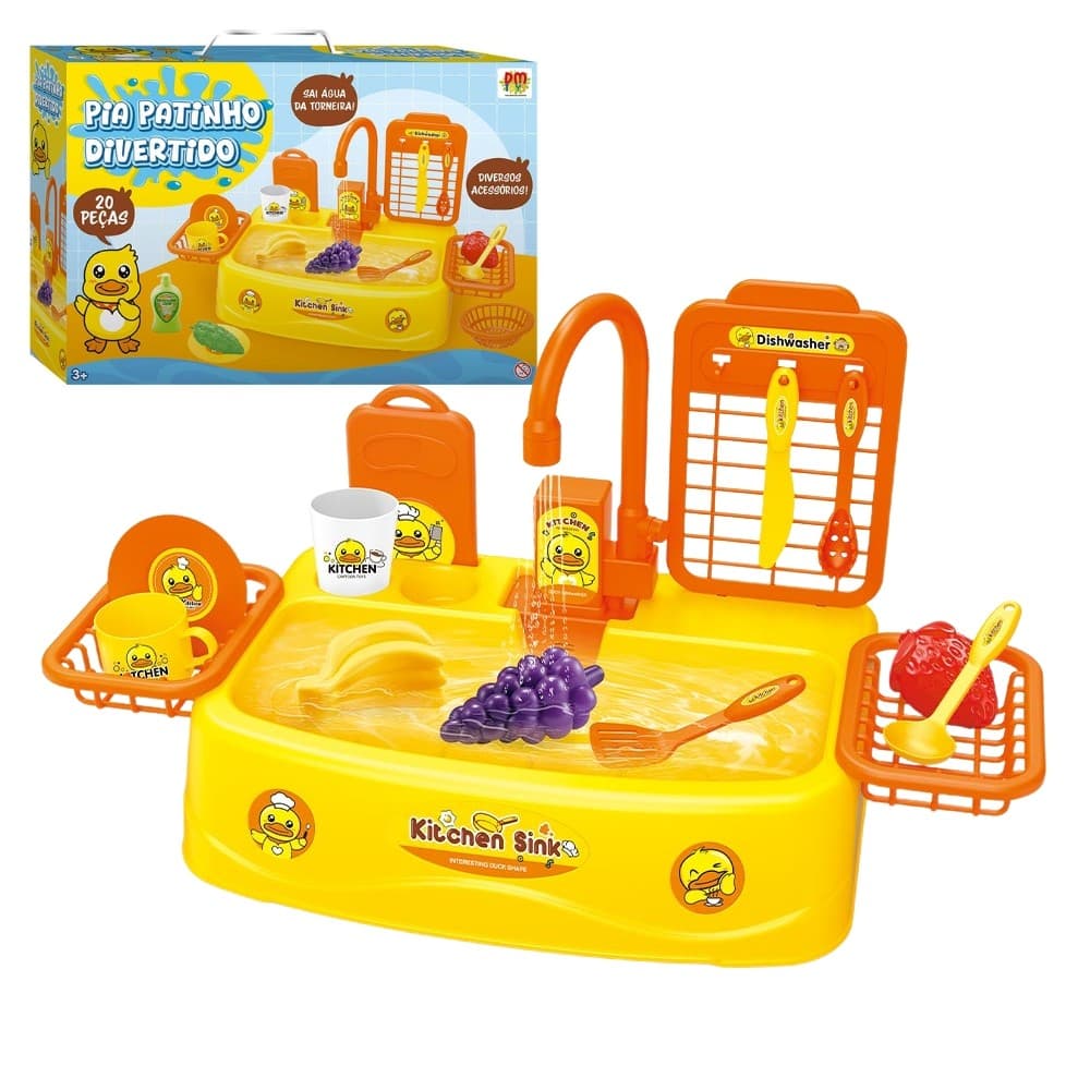 Pia de Cozinha Brinquedo Infantil Sai Agua Patinho Divertido Dm Toys DMT7132