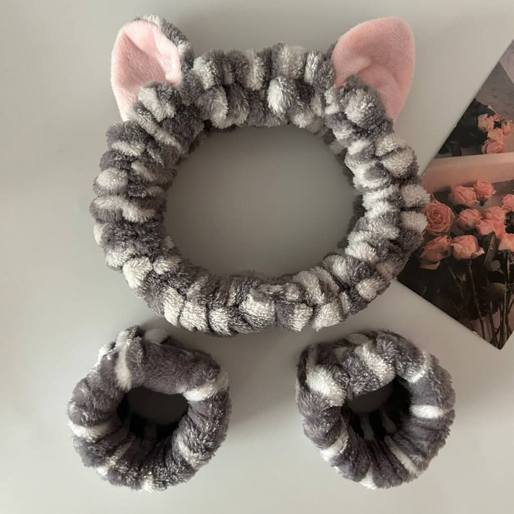 Bonito Orelhas De Gato Bandana E Pulseiras De Pelúcia Lavar Rosto Hairbands Para Decoração De Festa De Fantasia