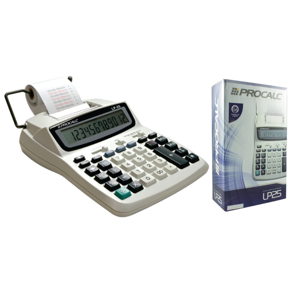 Calculadora De Impressão Procalc 12 Dígitos Lp25 Bobina Mesa Balcão Rolete entintador IR40T