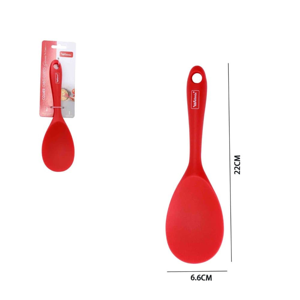 Colher de Cabo Curto de Silicone - Vermelha