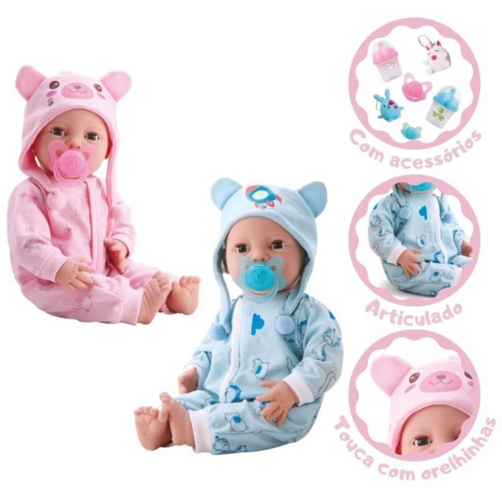 Boneca Diver New Born Brincando de Pijama 39cm Menina ou Menino - DiverToys 8191/8192 bebê reborn