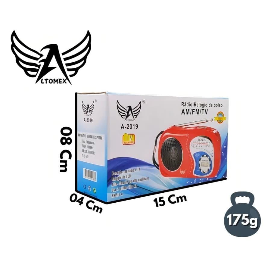 Rádio Relógio De Bolso Mini Portátil A Pilha AM/FM A-2019 - Altomex - Oriente Cor