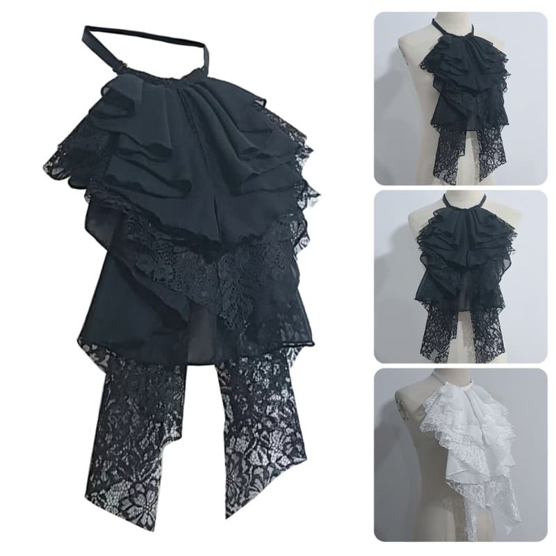 GODD Branco Em Camadas Plissado Renda Jabot Destacável Edwardian Pescoço Ruff Colar Falso Para Festa Vitoriana Acessório