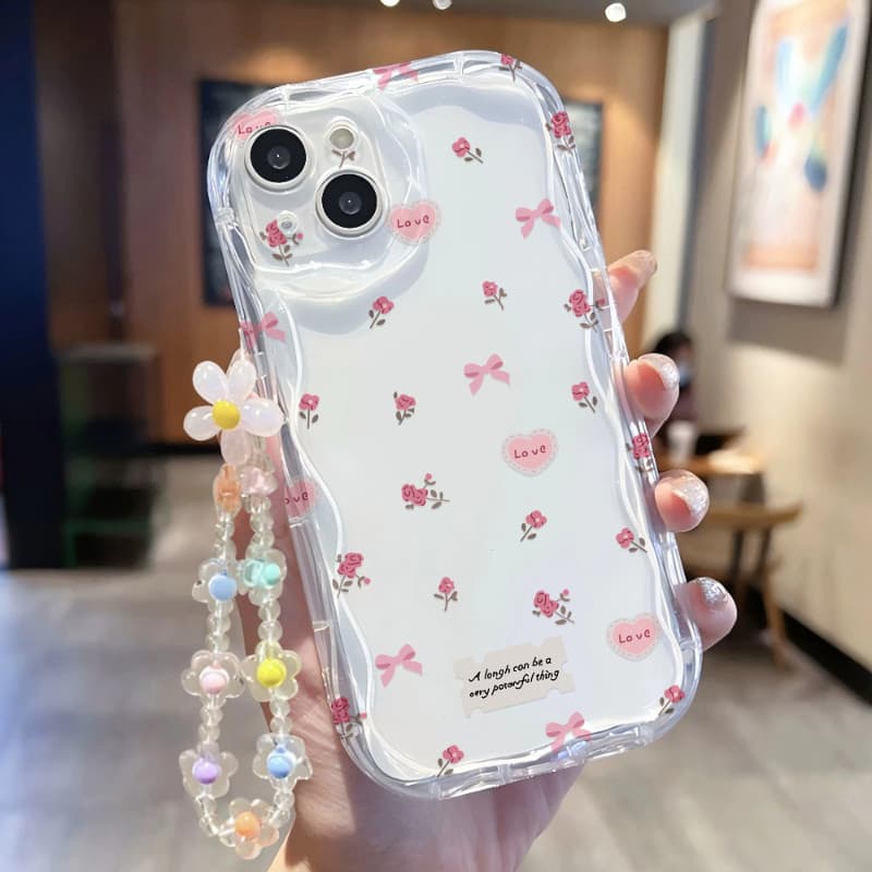 Bonito Arco Flores Com Pulseira Caso De Telefone Para OPPO Reno 13 12 11 Pro 13F 12F 11F A5 A3 A3X A80 A60 A40 A79 5G On
