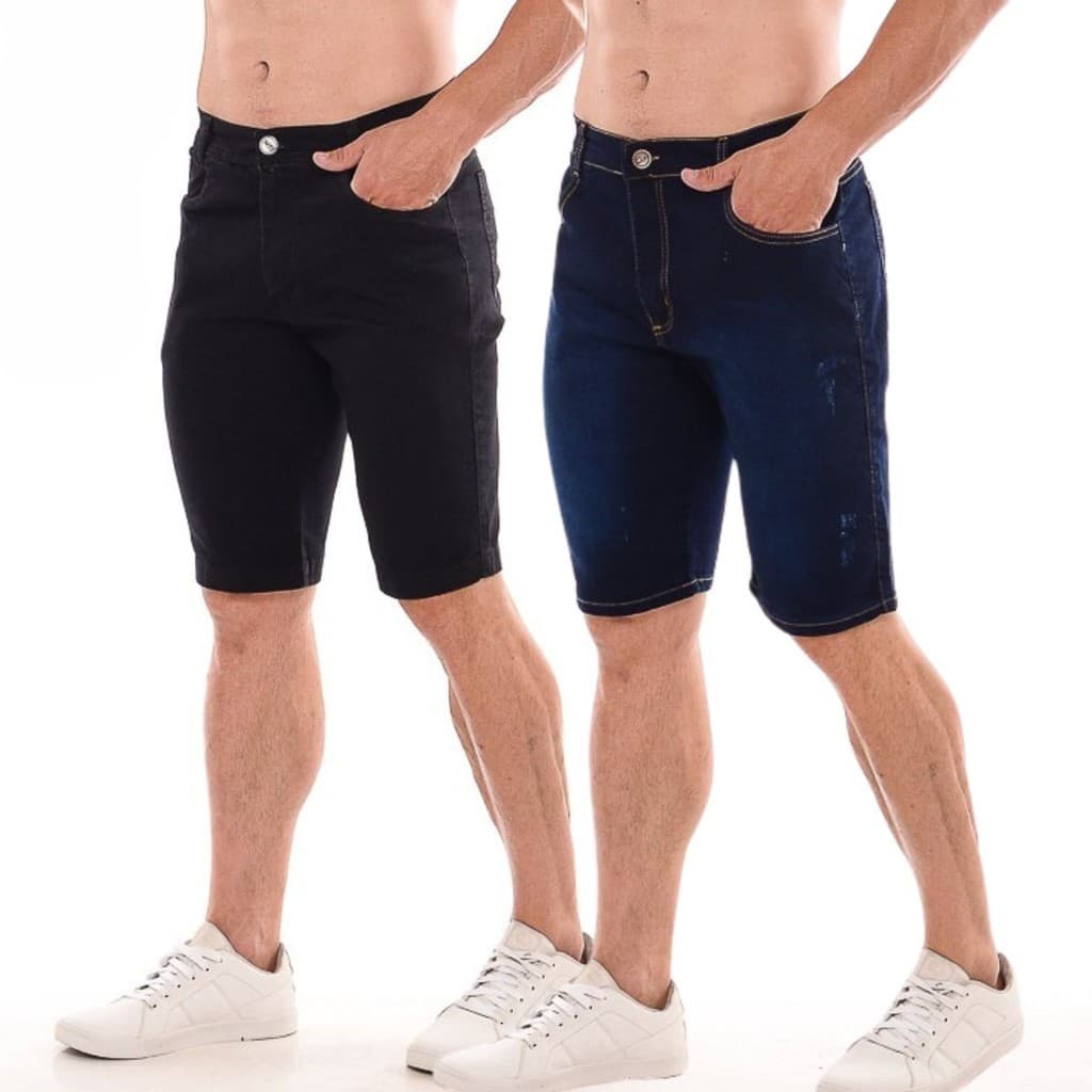 Kit 2 Bermuda Jeans Masculina Tradicional Linha Premium Elastano
