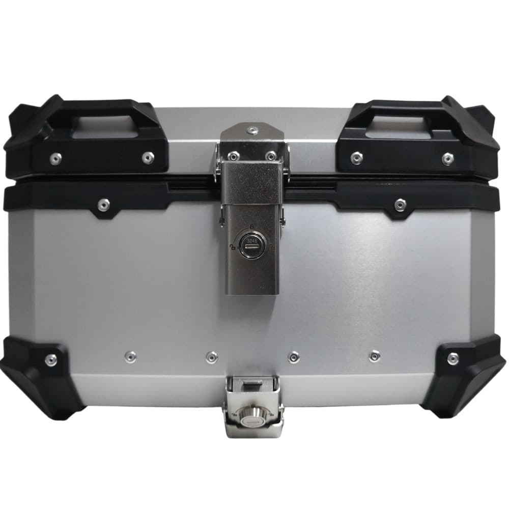 Bau para Moto Traseiro 45 Litros Universal Anti Roubo Tronos de Aluminio prata