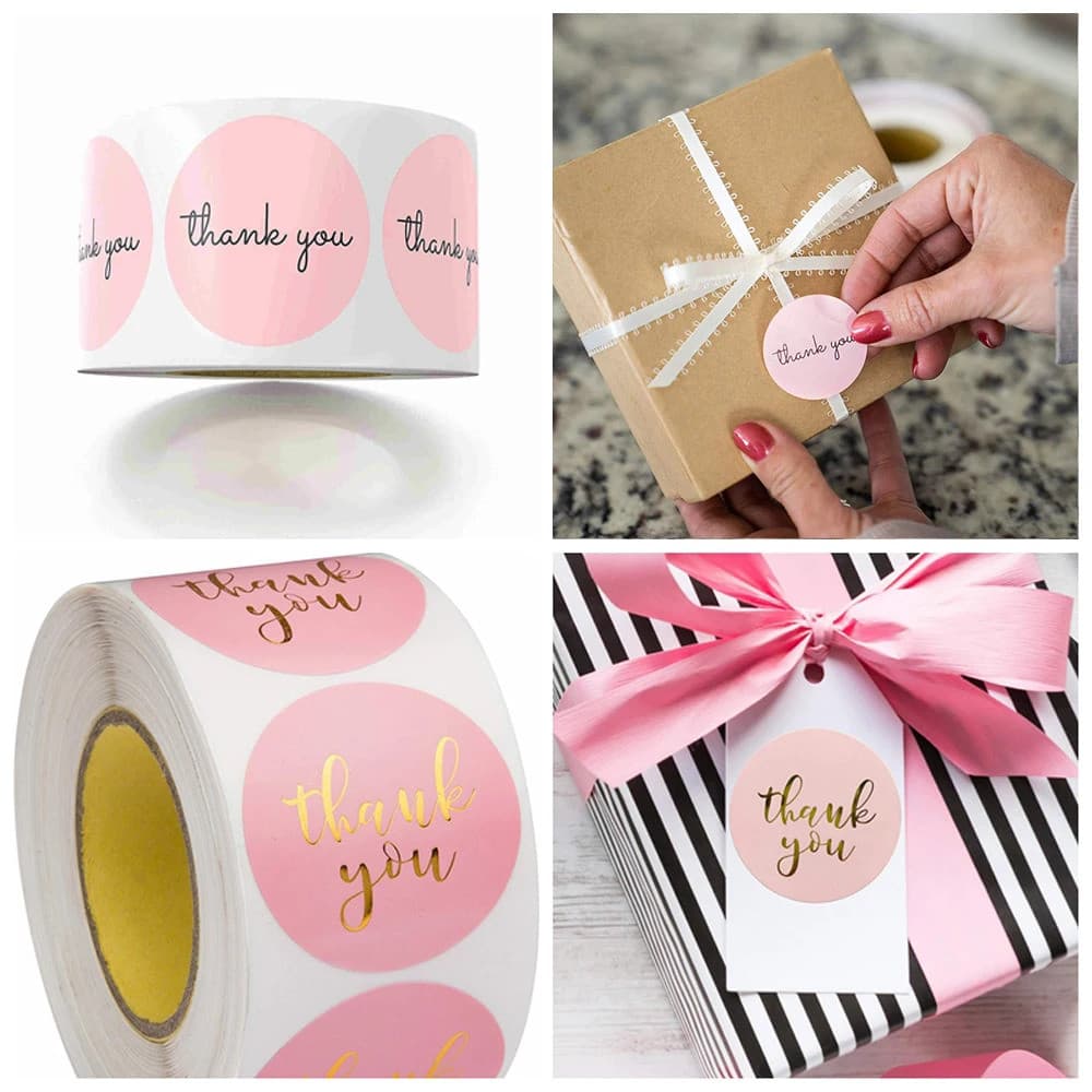 Adesivo de Agradecimento, Adesivo para Selar Envelopes, Adesivo para Scrapbook, Adesivo Redondo Rosa em Forma de Coração