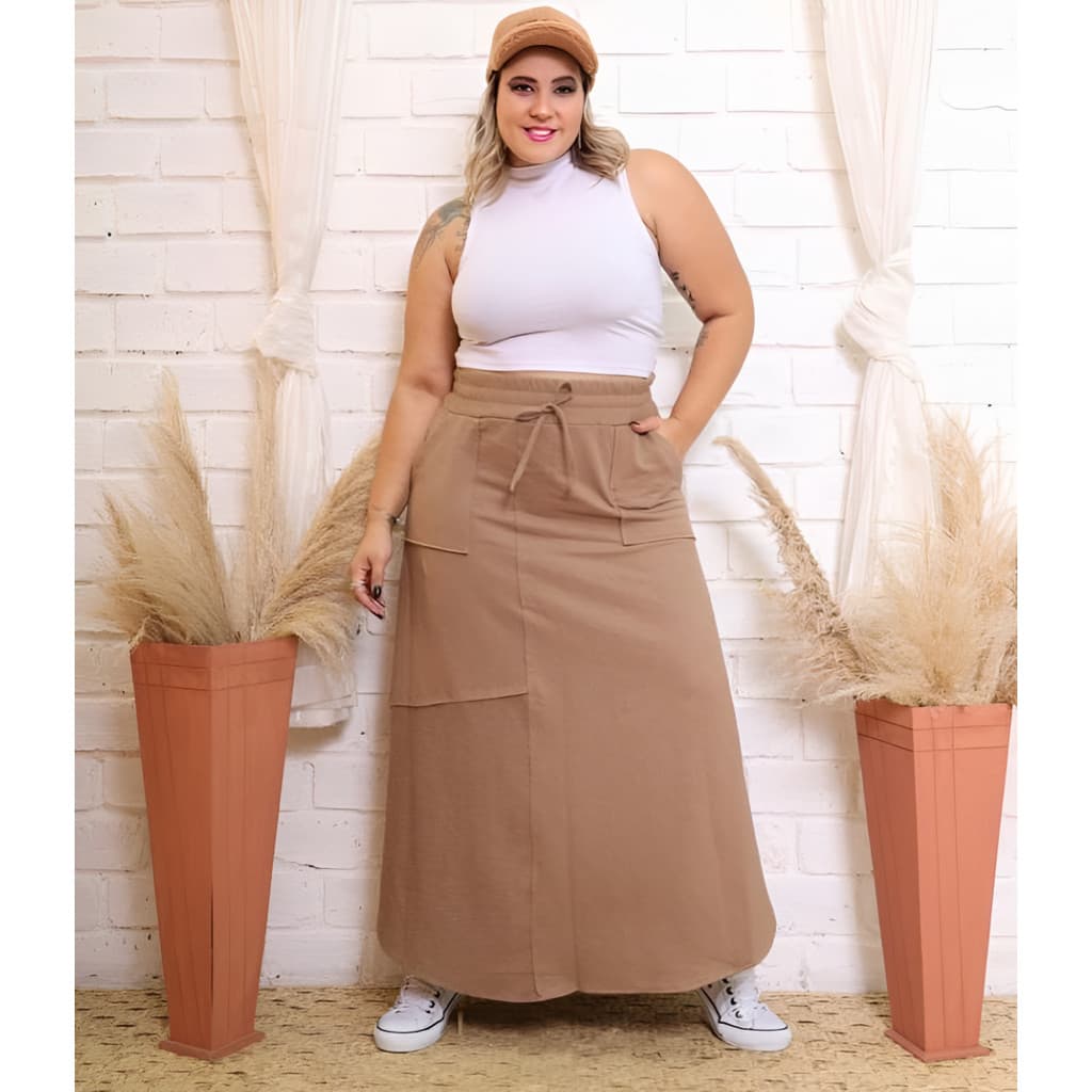 Saia Longa Com Fenda Plus Size Promoção
