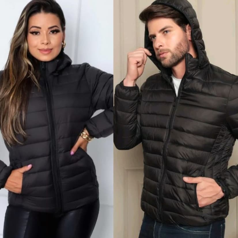 Jaqueta casaco Unissex Puffer Bomber Bobojaco cominho frio corta vento Preta  com capuz Inverno