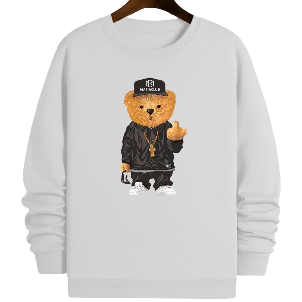 Blusa Moletom Gola Redonda Urso Estiloso Modelo Streetwear Algodão Inverno Masculino