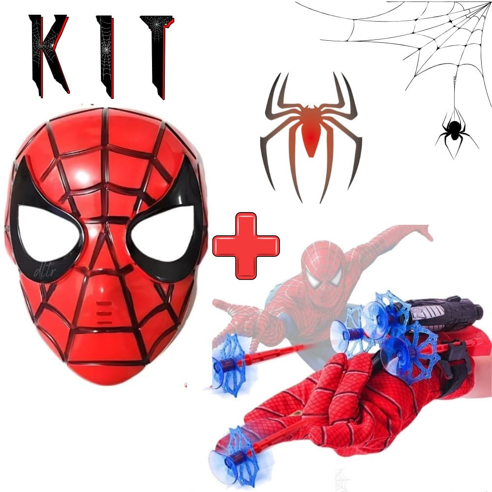 Kit Luva Lançador de Teia e Máscara Homem Aranha Brinquedo Infantil