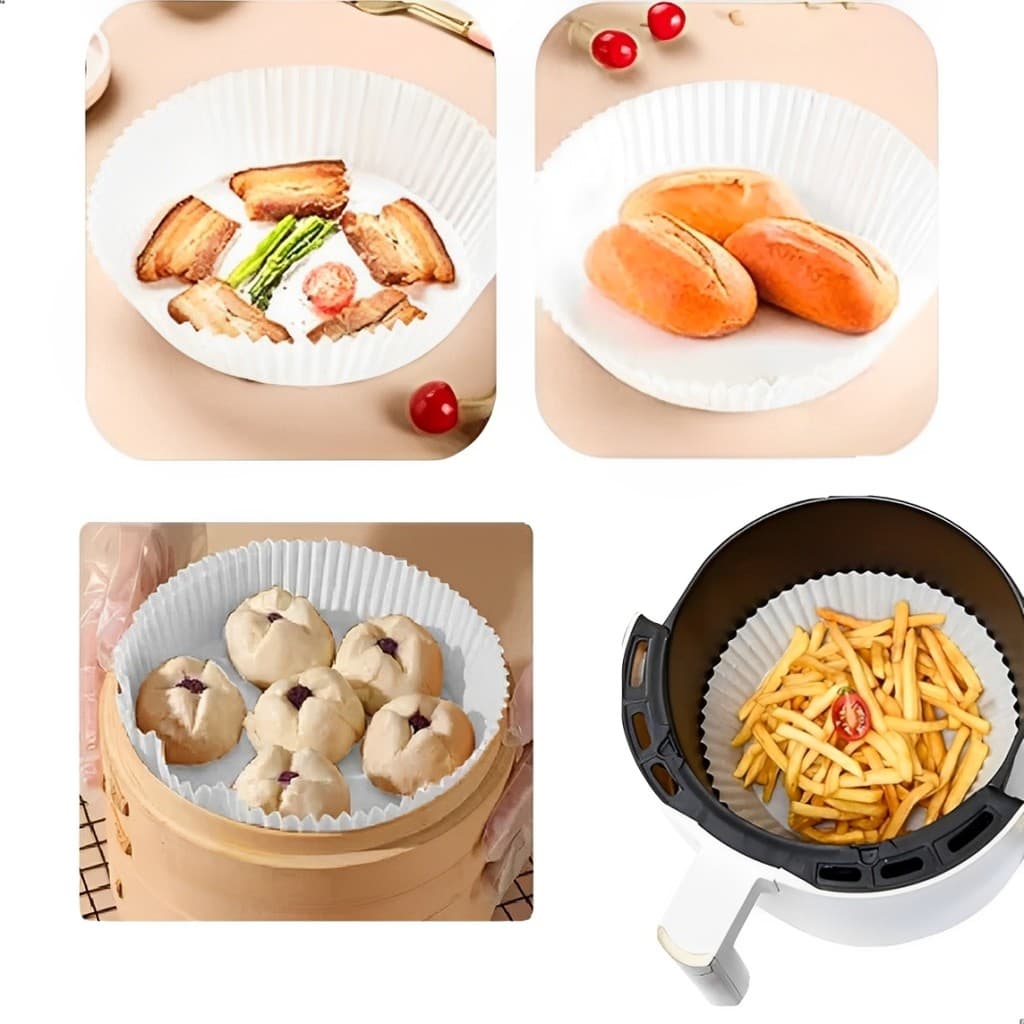 Forma Redonda Com 50 Folhas Descartáveis 20cm Para Air Fryer