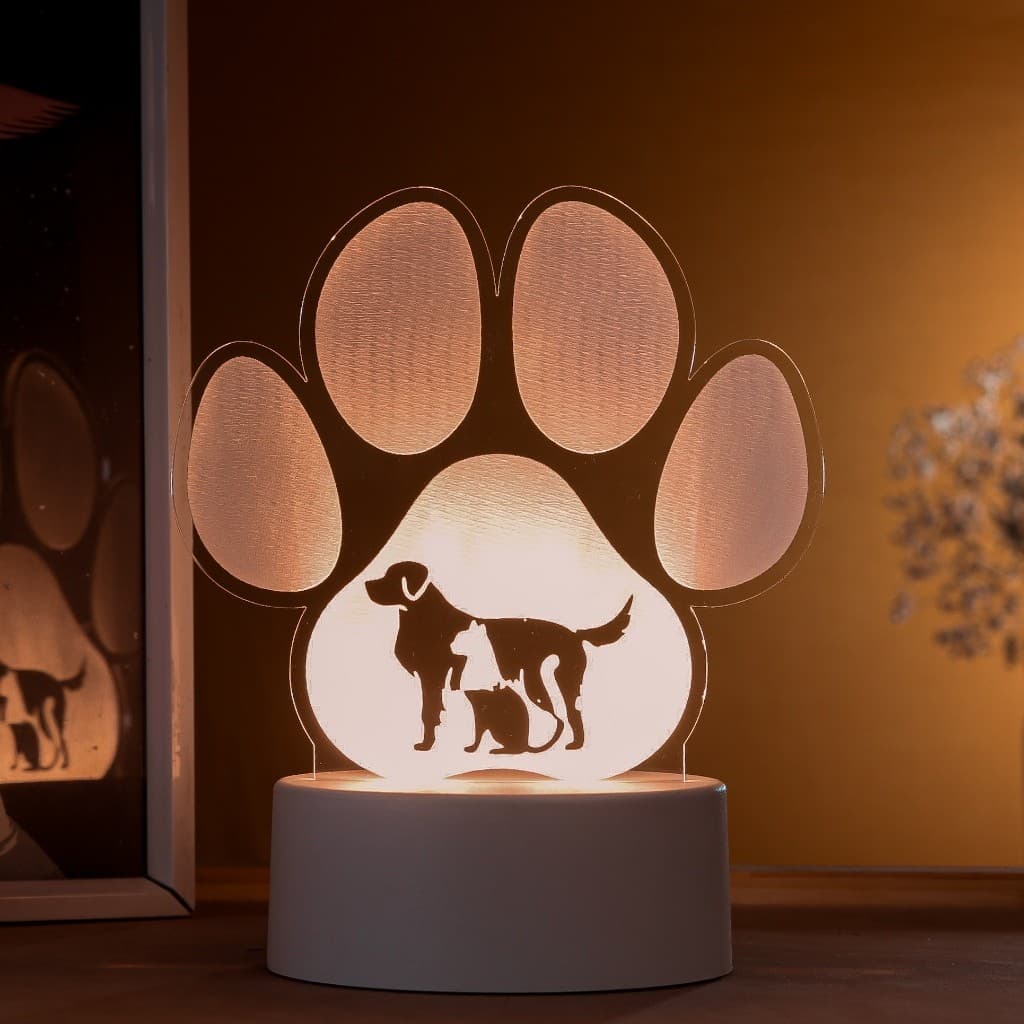 Luminária LED 3D de Mesa / Luz Noturna Presente Criativo / Decoração - pets, pet, cachorro, gato, animais estimação
