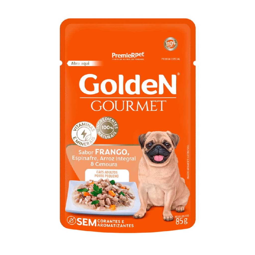 SACHE PARA CACHORRO GOLDEN GOURMET CAES ADULTO PEQUENO PORTE FRANGO 85G
