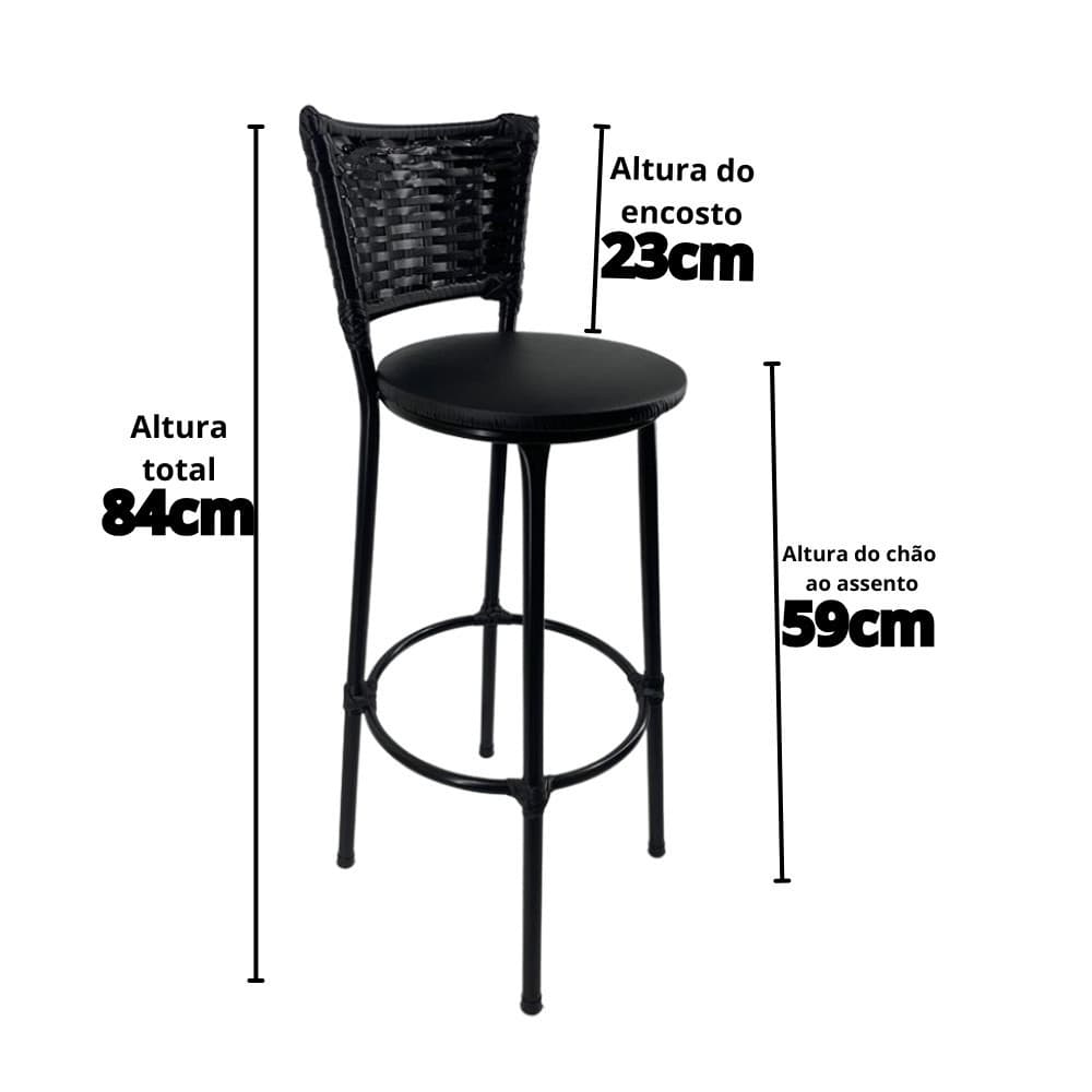 Banqueta Média Junco Sintético Preto Resistente Balcão Bar Cozinha Fortmix ( 1 UNID )