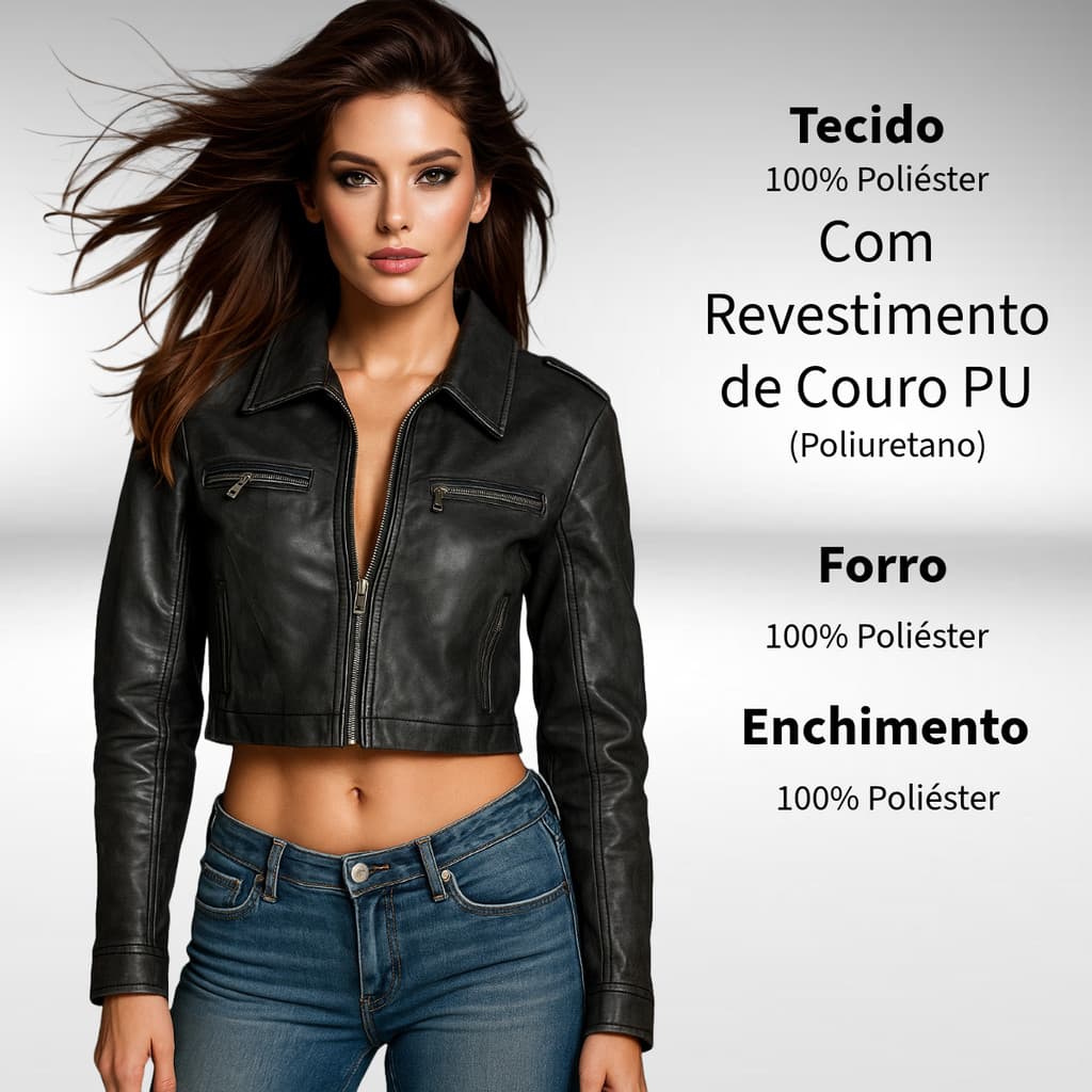Jaqueta Feminina em Couro Sintético com Bolsos – Visual Moderno e Acabamento Premium
