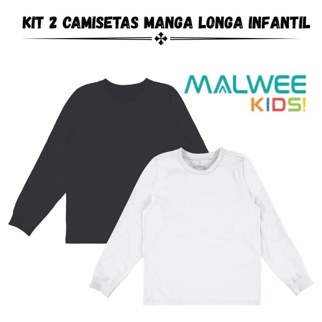 KIT 2 CAMISETAS MANGA LONGA COM PUNHO INFANTIL ALGODÃO UNISSEX MALWEE KIDS
