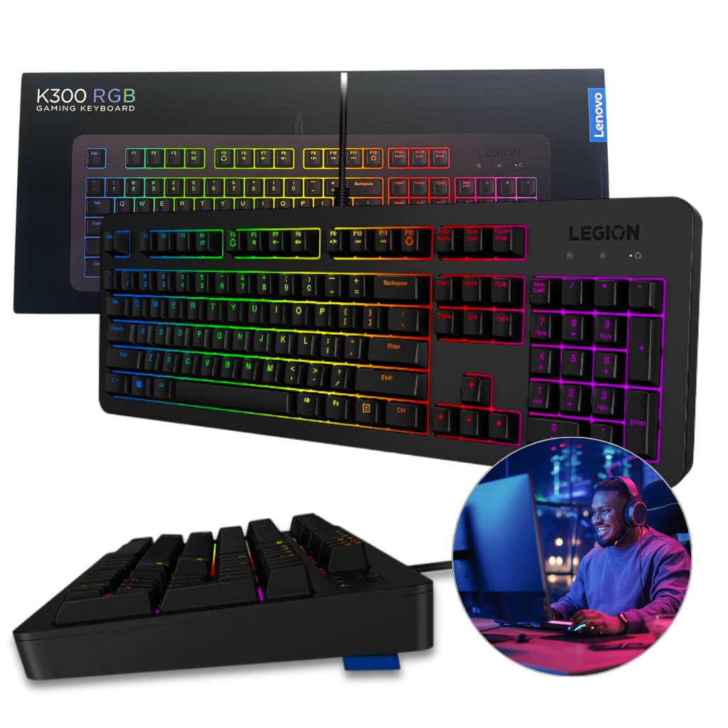 Teclado Gamer Lenovo Original K300 RGB para PC Gamer Jogos
