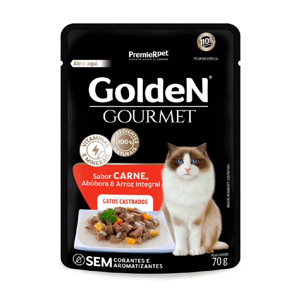 SACHE PARA GATO GOLDEN GOURMET GATOS ADULTO CASTRADO CARNE 70 G