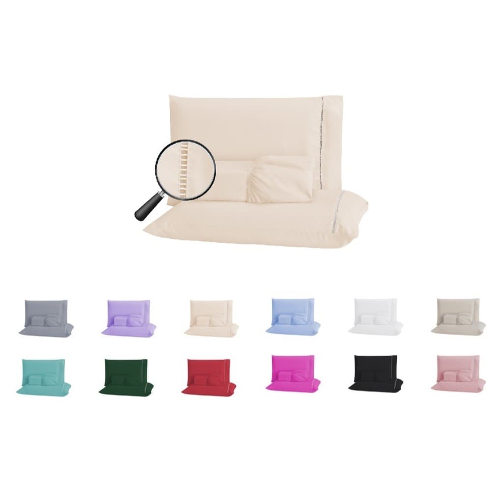 Kit Lençol Casal 3 Peças Com Elástico e fronha Ponto Palito 400 Fios Cama Casal Colorido e Branco ALMICCI ENXOVAIS