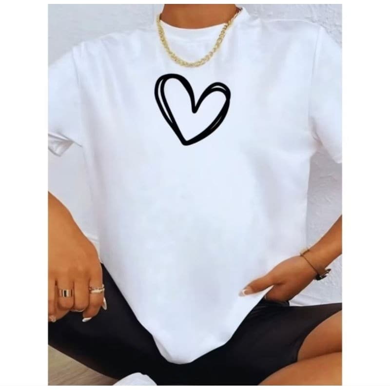 Camisa Oversizid T-shirt Coração Camiseta  Malha Premium Algodão tendência Envio Imediato