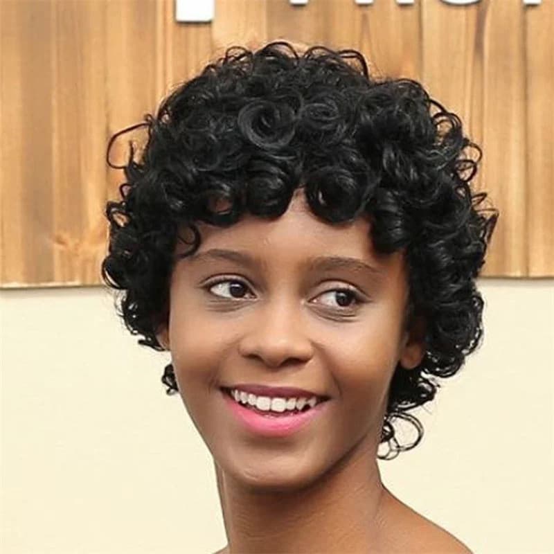 Perucas de Extensões de Cabelo Sintético Cacheado Preto para Mulheres Uso Diário Boné Respirável Cosplay Peruca Curta pa