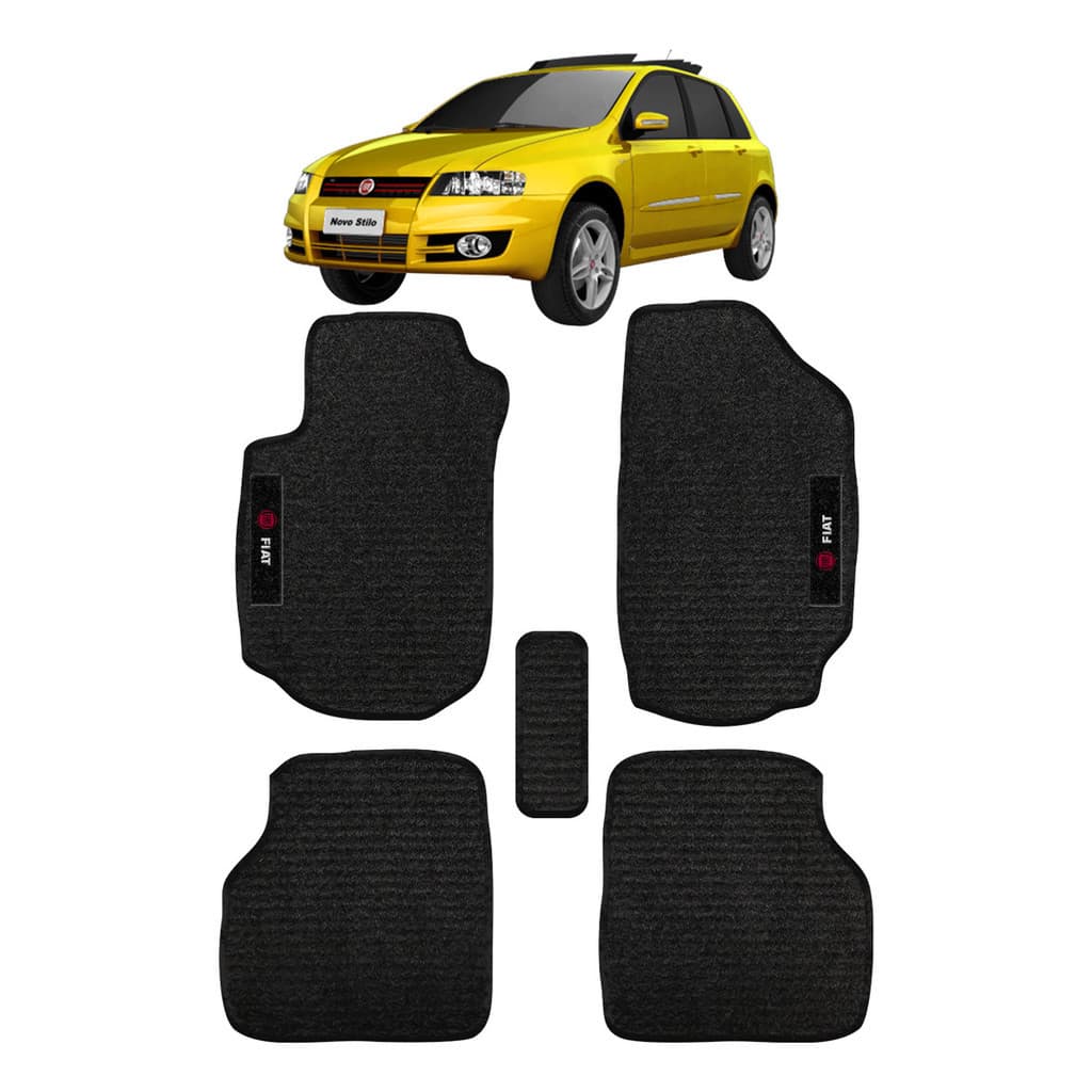 Kit de tapetes 5 peças específico Stilo 2001 02 03 04 05 06 2007 Carpete Preto