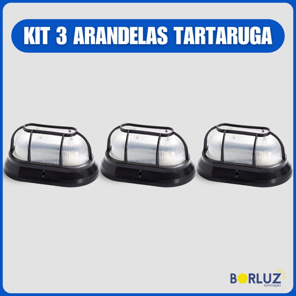 Kit 3 Luminárias de Parede Arandela Tartaruga Com Grade Bivolt E27 Área Externa e Interna 110v 220v