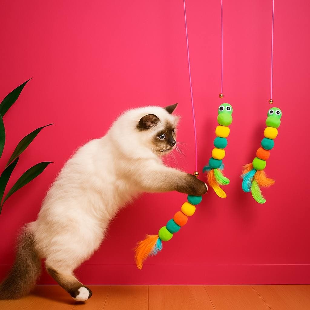 Brinquedo lagarta Pompom Para Gato - elástico c/ ventosa Corda pada Pendurar Porta Teto Antiestress