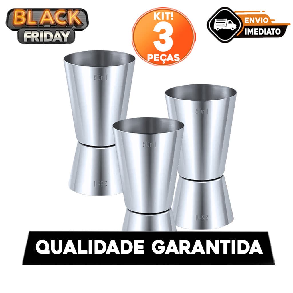 Kit 03 Unidades Dosador Duplo Aço Inox Bebidas Drinks 25 ML E 50 ML Premium