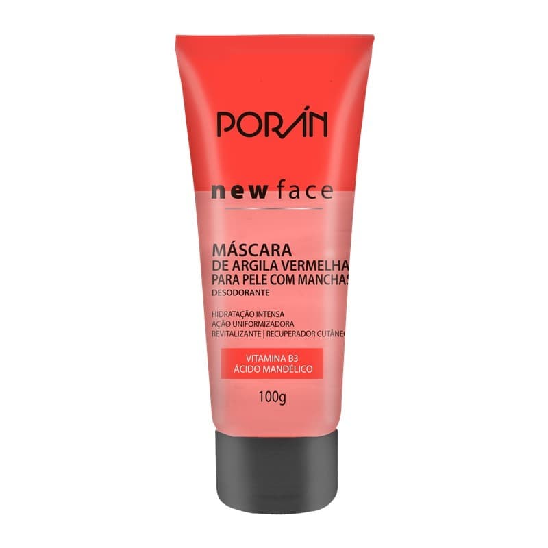 Mascara Argila Vermelha Pele com Mancha New Face 100g Porán