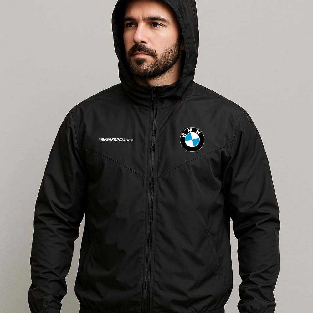 Jaqueta Corta Vento Masculina BMW M Performance Impermeável Com Capuz Treino