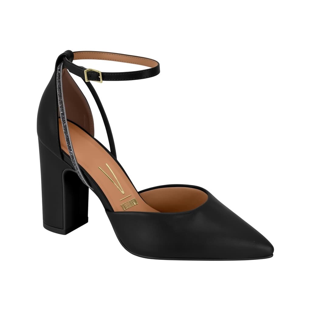 Sapato Scarpin Vizzano Preto Brilho Salto Grosso 1285.449