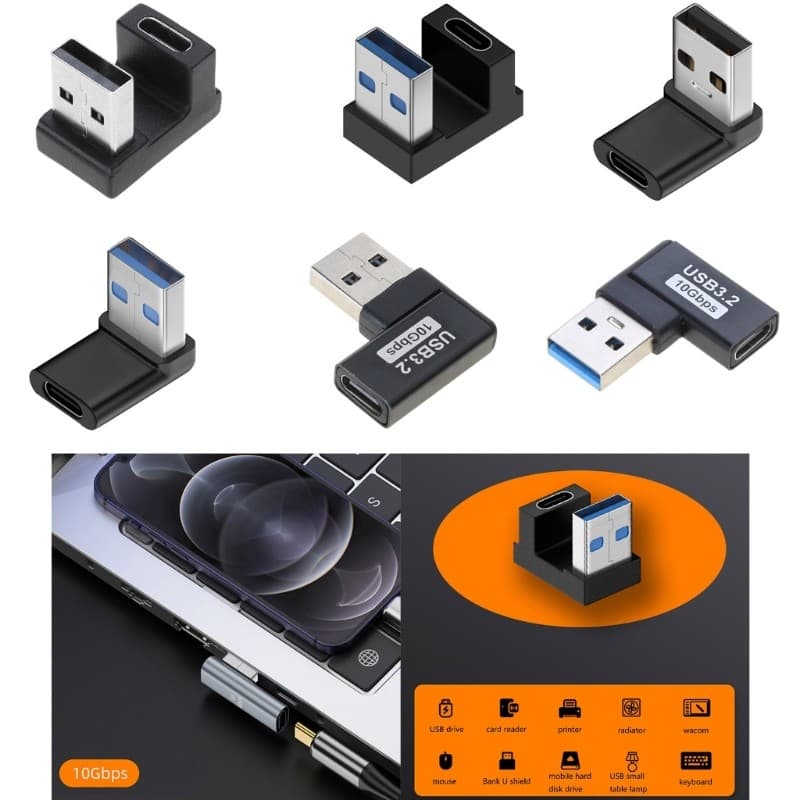 XI USB 3 0 Macho Para Type C Fêmea Ângulo Esquerdo Adaptador De 90 Graus 10 Gbps Laptop