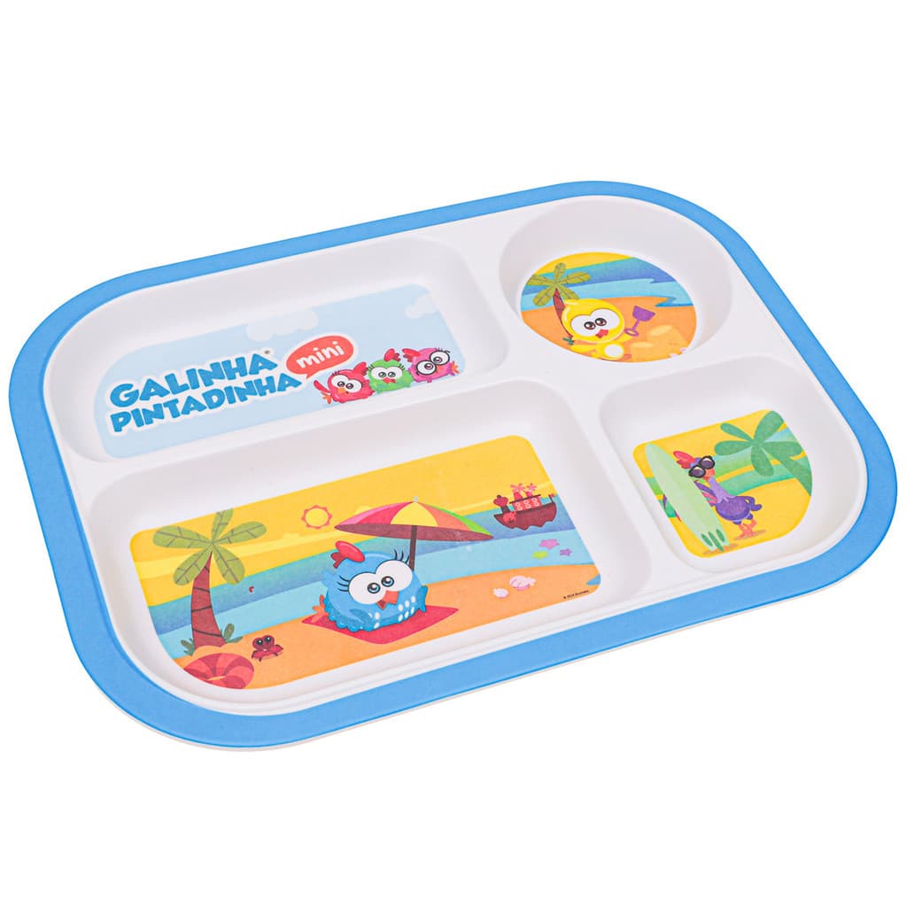 Prato Pratinho Infantil Divisória 4 Compartimentos Galinha Pintadinha Baby Bebê Melamina EBN Kids