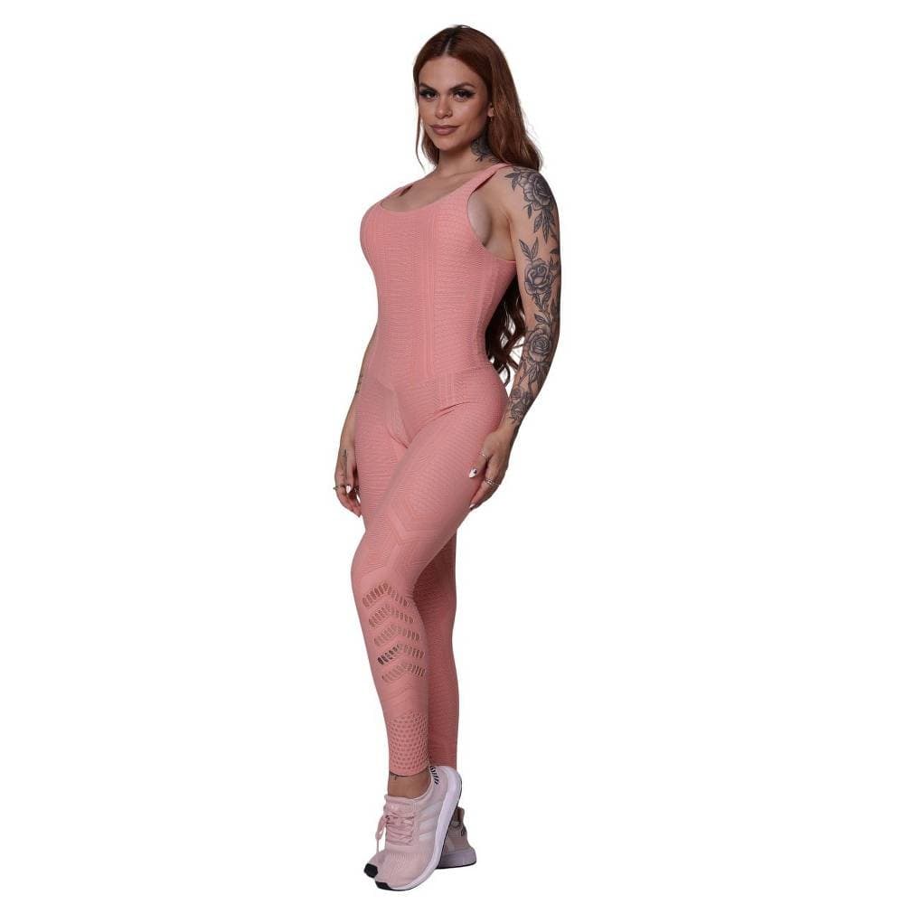 Macacao Confort Empina Bumbum Jacquard Dots Peach Moving