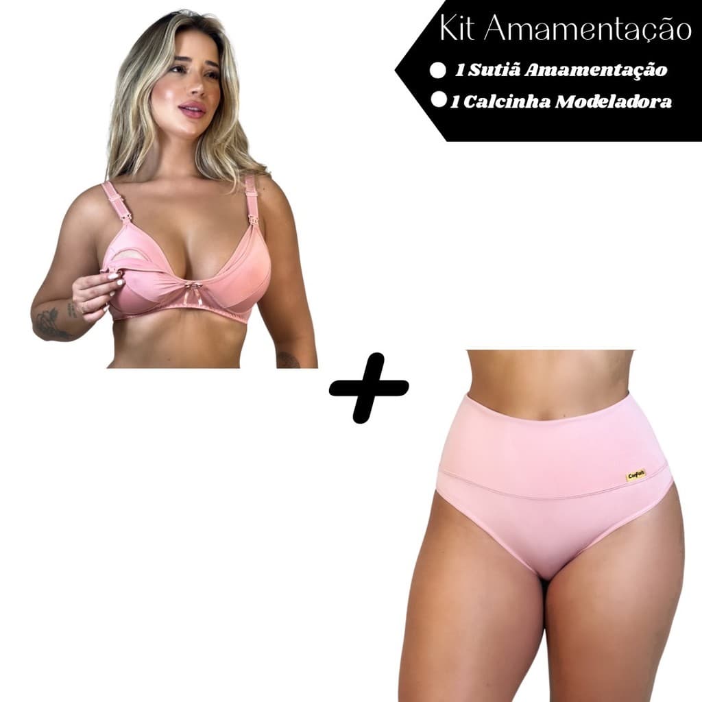 Kit Maternidade Sutiã Amamentação + CALCINHA Cinta Modeladora Pós Parto Compressão