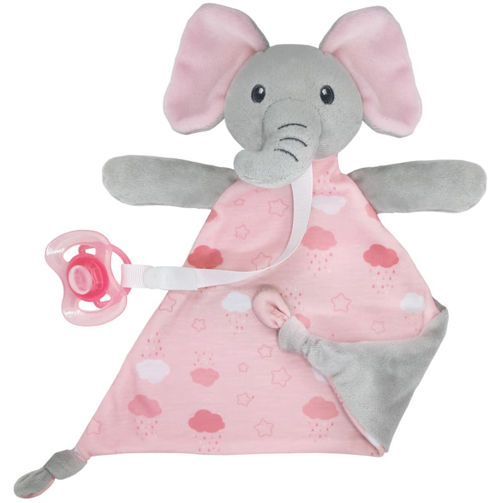 Naninha Para Bebê Antialérgica Buba Macia Com Prendedor de Chupeta Paninho Para Bebe Elefante Rosa