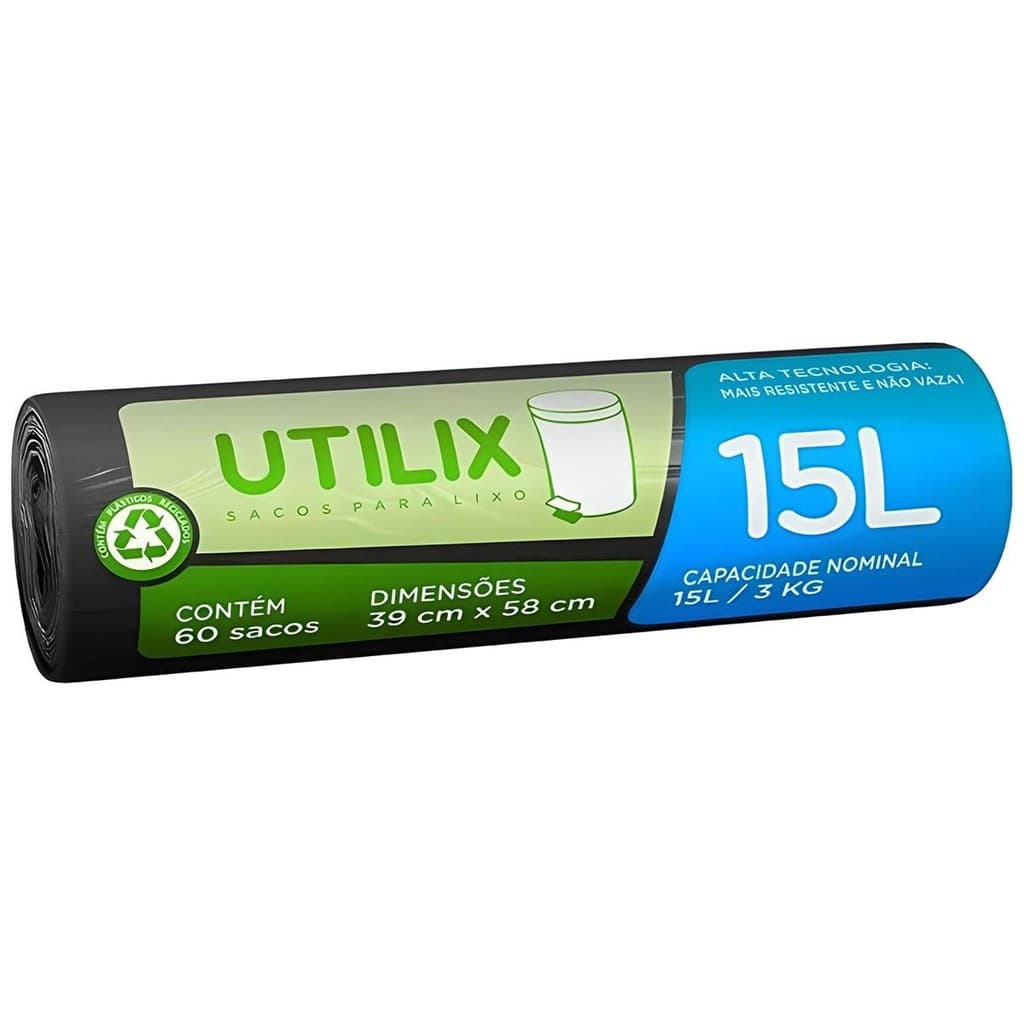 Saco Para Lixo Preto 15L 60un Utilix - Dover Roll