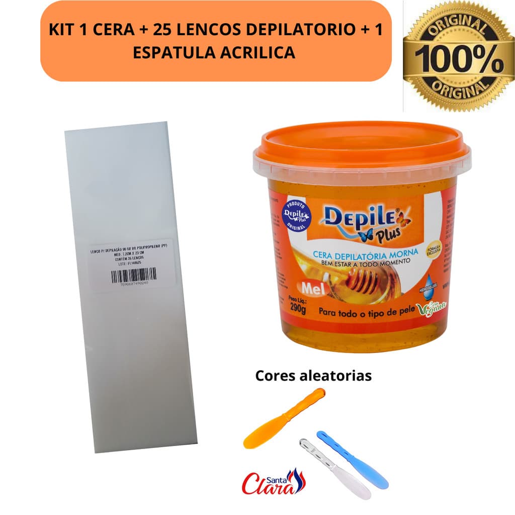 Depile Plus Cera Depilatoria Hidrossolúvel 290g + Papel Depilatório TNT 25 unidades