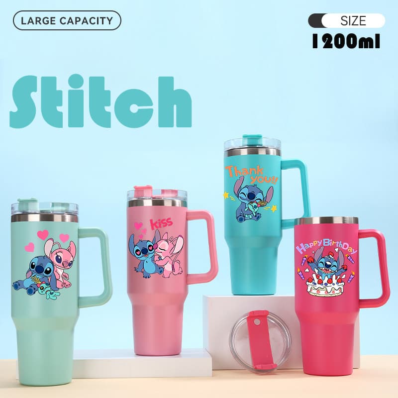 Caneca Stitch Térmica Inox 1200ML Garrafa Térmica Inoxidável com tampa e canudo HONG