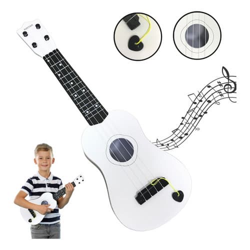 Mini Violao Infantil 57cm Branco Ukulele Palheta Cordas Aço