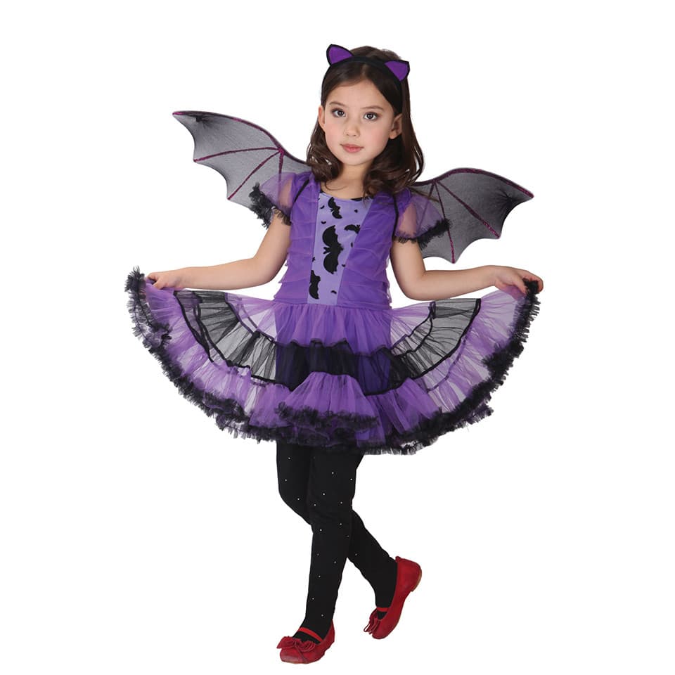 Bebê Meninas Vampiro Bruxa Vestido De Festa Bandana Asa Conjuntos De Roupas Cosplay Carnaval Crianças Traje De Halloween