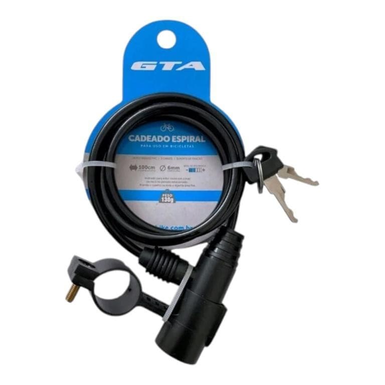 Cadeado Fino para Bicicleta com Suporte e duas Chaves  GTA 6mm x 1000mm