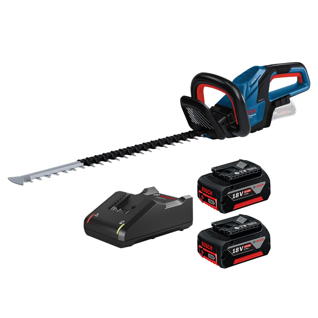 Aparador de Cerca Viva a Bateria 18V GHE 18V-60 + Kit com 2 Baterias GBA 18V 4Ah e Carregador GAL 18V-40 (Bivolt)