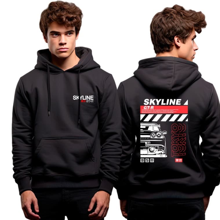 Moletom Canguru Flanelado Skyline GTR Street Wear